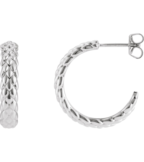 689192 Earring 14K White Pair Friction Backs Included Polished Scale Hoop Earrings