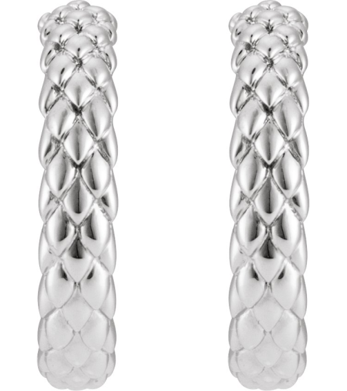 689192 Earring 14K White Pair Friction Backs Included Polished Scale Hoop Earrings