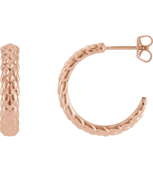 689192 Earring 14K Rose Pair Friction Backs Included Polished Scale Hoop Earrings
