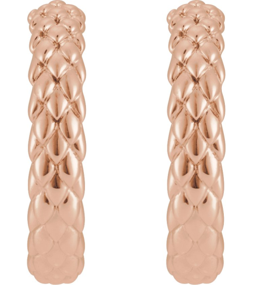 689192 Earring 14K Rose Pair Friction Backs Included Polished Scale Hoop Earrings