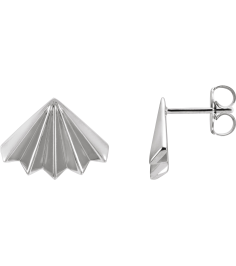 689193 Earring 14K White Pair Friction Backs Included Polished Fan Stud Earrings