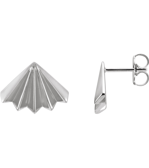 689193 Earring 14K White Pair Friction Backs Included Polished Fan Stud Earrings