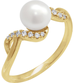 689194 Ring Set 14K Yellow Cultured White Freshwater Pearl Pearl 6.5 Mm Natural Diamond Polished Freshwater Pearl And 18 Ctw Natural Diamond Ring
