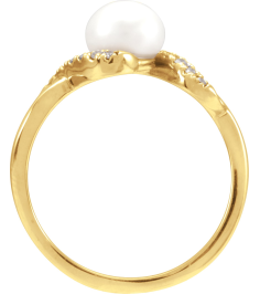 689194 Ring Set 14K Yellow Cultured White Freshwater Pearl Pearl 6.5 Mm Natural Diamond Polished Freshwater Pearl And 18 Ctw Natural Diamond Ring