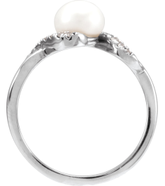 689194 Ring Set 14K White Cultured Freshwater Pearl Pearl 6.5 Mm Natural Diamond Polished Freshwater Pearl And 18 Ctw Natural Diamond Ring