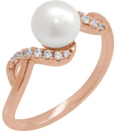689194 Ring Set 14K Rose Cultured Freshwater Pearl Pearl 6.5 Mm Natural Diamond Polished Freshwater Pearl And 18 Ctw Natural Diamond Ring
