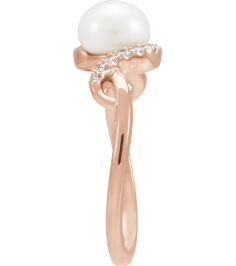 689194 Ring Set 14K Rose Cultured Freshwater Pearl Pearl 6.5 Mm Natural Diamond Polished Freshwater Pearl And 18 Ctw Natural Diamond Ring