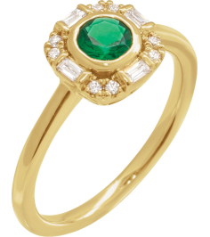 689196 Ring Set 14K Yellow Natural Emerald Round 5 Mm Natural Diamond Polished Natural Emerald And 16 Ctw Natural Diamond Ring