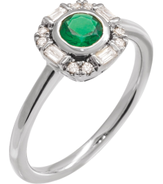 689196 Ring Set 14K White Natural Emerald Round 5 Mm Natural Diamond Polished Natural Emerald And 16 Ctw Natural Diamond Ring