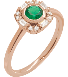 689196 Ring Set 14K Rose Natural Emerald Round 5 Mm Natural Diamond Polished Natural Emerald And 16 Ctw Natural Diamond Ring