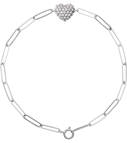 Brc976 Bracelet Set 14K White Round Natural Diamond Natural Diamond 1.2Mm 13 Ctw I1, G-H 7 In Polished 13 Ctw Natural Diamond Heart And Paperclip Style Bracelet