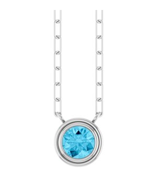88688 Necklace Set Sterling Silver Round Natural Aquamarine 5 Mm 18 In Polished Natural Aquamarine Bezel-Set Necklace