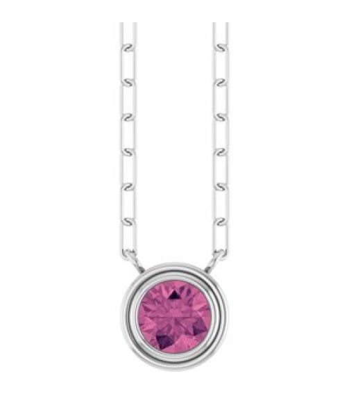 88688 Necklace Set Sterling Silver Round Natural Pink Tourmaline 5 Mm 18 In Polished Natural Pink Tourmaline Bezel-Set Necklace