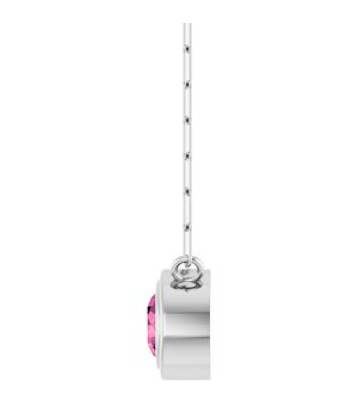 88688 Necklace Set Sterling Silver Round Natural Pink Tourmaline 5 Mm 18 In Polished Natural Pink Tourmaline Bezel-Set Necklace