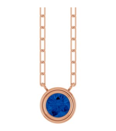 88688 Necklace Set 14K Rose Round Lab-Grown Blue Sapphire 5 Mm 18 In Polished Lab-Grown Blue Sapphire Bezel-Set Necklace