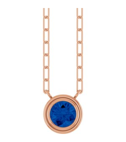 88688 Necklace Set 14K Rose Round Lab-Grown Blue Sapphire 5 Mm 18 In Polished Lab-Grown Blue Sapphire Bezel-Set Necklace