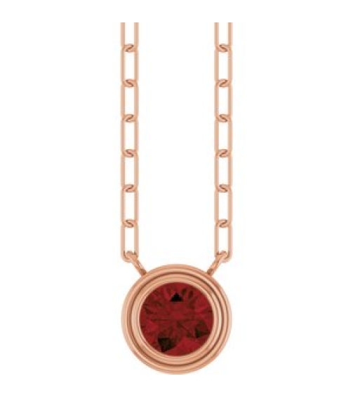 88688 Necklace Set 14K Rose Round Natural Mozambique Garnet 5 Mm 18 In Polished Natural Mozambique Garnet Bezel-Set Necklace