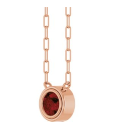 88688 Necklace Set 14K Rose Round Natural Mozambique Garnet 5 Mm 18 In Polished Natural Mozambique Garnet Bezel-Set Necklace