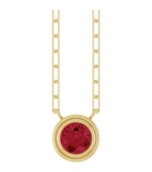 88688 Necklace Set 14K Yellow Round Natural Ruby 5 Mm 18 In Polished Natural Ruby Bezel-Set Necklace
