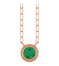 88688 Necklace Set 14K Rose Round Lab-Grown Emerald 5 Mm 18 In Polished Lab-Grown Emerald Bezel-Set Necklace