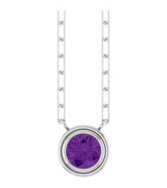 88688 Necklace Set 14K White Round Natural Amethyst 5 Mm 18 In Polished Natural Amethyst Bezel-Set Necklace
