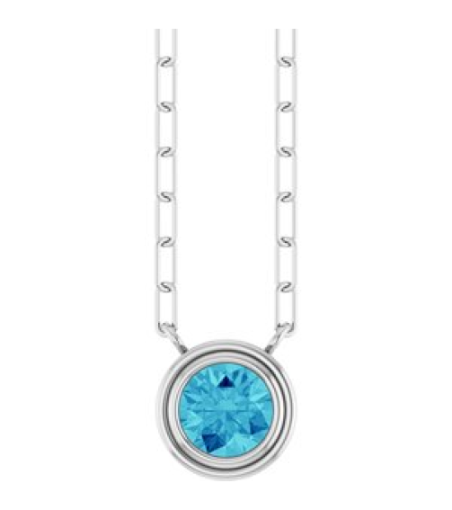 88688 Necklace Set Sterling Silver Round Natural Blue Zircon 5 Mm 18 In Polished Natural Blue Zircon Bezel-Set Necklace