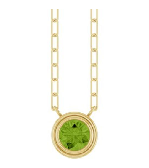 88688 Necklace Set 14K Yellow Round Natural Peridot 5 Mm 18 In Polished Natural Peridot Bezel-Set Necklace