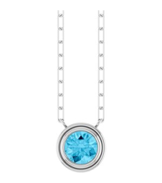 88688 Necklace Set 14K White Round Natural Aquamarine 6 Mm 18 In Polished Natural Aquamarine Bezel-Set Necklace