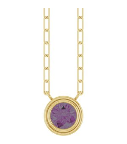 88688 Necklace Set 14K Yellow Round Lab-Grown Alexandrite 5 Mm 18 In Polished Lab-Grown Alexandrite Bezel-Set Necklace