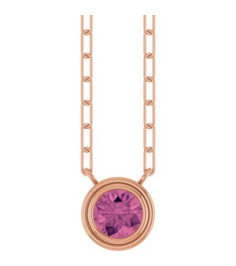 88688 Necklace Set 14K Rose Round Natural Pink Tourmaline 5 Mm 18 In Polished Natural Pink Tourmaline Bezel-Set Necklace