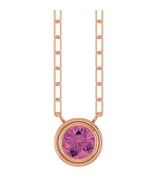 88688 Necklace Set 14K Rose Round Natural Pink Tourmaline 5 Mm 18 In Polished Natural Pink Tourmaline Bezel-Set Necklace