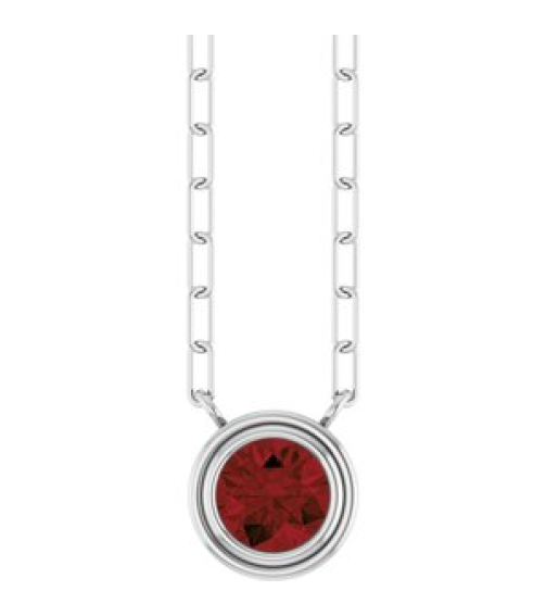 88688 Necklace Set Sterling Silver Round Natural Mozambique Garnet 5 Mm 18 In Polished Natural Mozambique Garnet Bezel-Set Necklace