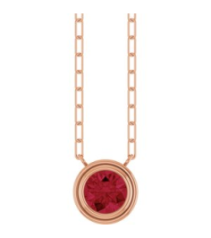 88688 Necklace Set 14K Rose Round Lab-Grown Ruby 6 Mm 18 In Polished Lab-Grown Ruby Bezel-Set Necklace