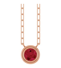 88688 Necklace Set 14K Rose Round Natural Ruby 5 Mm 18 In Polished Natural Ruby Bezel-Set Necklace