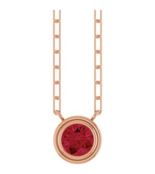 88688 Necklace Set 14K Rose Round Natural Ruby 5 Mm 18 In Polished Natural Ruby Bezel-Set Necklace