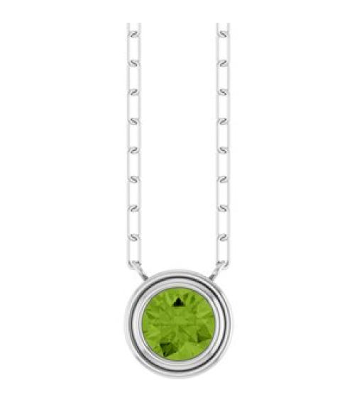 88688 Necklace Set Sterling Silver Round Natural Peridot 6 Mm 18 In Polished Natural Peridot Bezel-Set Necklace