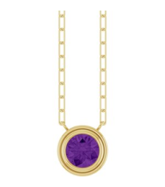 88688 Necklace Set 14K Yellow Round Natural Amethyst 6 Mm 18 In Polished Natural Amethyst Bezel-Set Necklace
