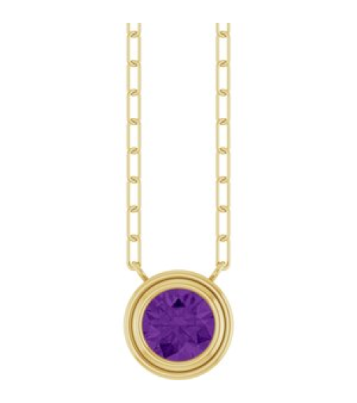 88688 Necklace Set 14K Yellow Round Natural Amethyst 6 Mm 18 In Polished Natural Amethyst Bezel-Set Necklace