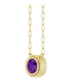 88688 Necklace Set 14K Yellow Round Natural Amethyst 6 Mm 18 In Polished Natural Amethyst Bezel-Set Necklace