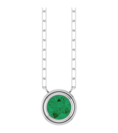 88688 Necklace Set 14K White Round Natural Emerald 6 Mm 18 In Polished Natural Emerald Bezel-Set Necklace