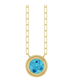88688 Necklace Set 14K Yellow Round Natural Blue Zircon 6 Mm 18 In Polished Natural Zircon Bezel-Set Necklace