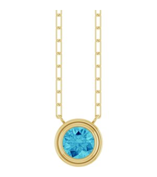 88688 Necklace Set 14K Yellow Round Natural Blue Zircon 6 Mm 18 In Polished Natural Zircon Bezel-Set Necklace