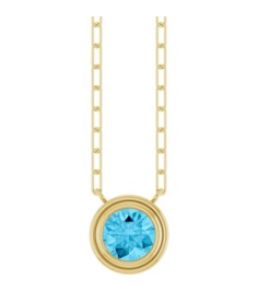 88688 Necklace Set 14K Yellow Round Natural Aquamarine 6 Mm 18 In Polished Natural Aquamarine Bezel-Set Necklace