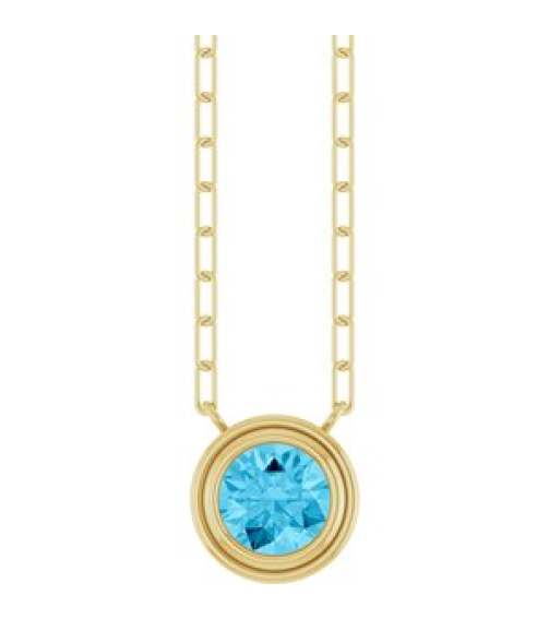 88688 Necklace Set 14K Yellow Round Natural Aquamarine 6 Mm 18 In Polished Natural Aquamarine Bezel-Set Necklace