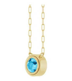 88688 Necklace Set 14K Yellow Round Natural Aquamarine 6 Mm 18 In Polished Natural Aquamarine Bezel-Set Necklace
