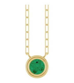 88688 Necklace Set 14K Yellow Round Natural Emerald 5 Mm 18 In Polished Natural Emerald Bezel-Set Necklace