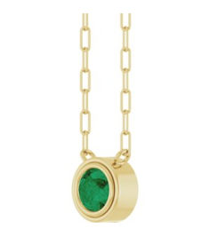 88688 Necklace Set 14K Yellow Round Natural Emerald 5 Mm 18 In Polished Natural Emerald Bezel-Set Necklace