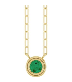 88688 Necklace Set 14K Yellow Round Natural Emerald 4 Mm 18 In Polished Natural Emerald Bezel-Set Necklace