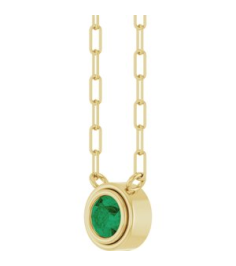 88688 Necklace Set 14K Yellow Round Natural Emerald 4 Mm 18 In Polished Natural Emerald Bezel-Set Necklace