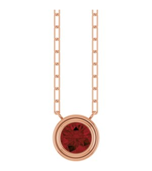 88688 Necklace Set 14K Rose Round Natural Mozambique Garnet 6 Mm 18 In Polished Natural Mozambique Garnet Bezel-Set Necklace